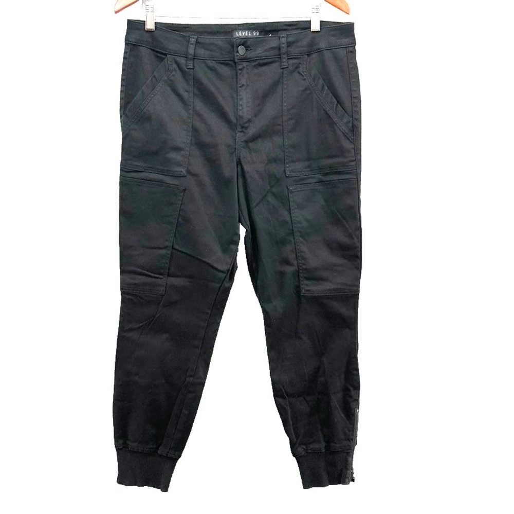 Level 99 Cargo Utility Jogger Pants Womens 32 14 Black Zip Ankle Streetwear